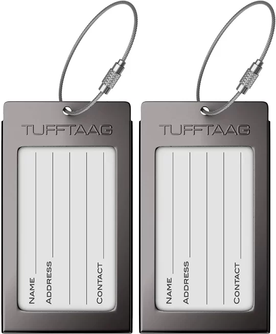 Luggage Tags Business Card Holder TUFFTAAG Travel ID Bag Tag in Many Color Options (2 Tags, Gunmetal Steel) - Image 2