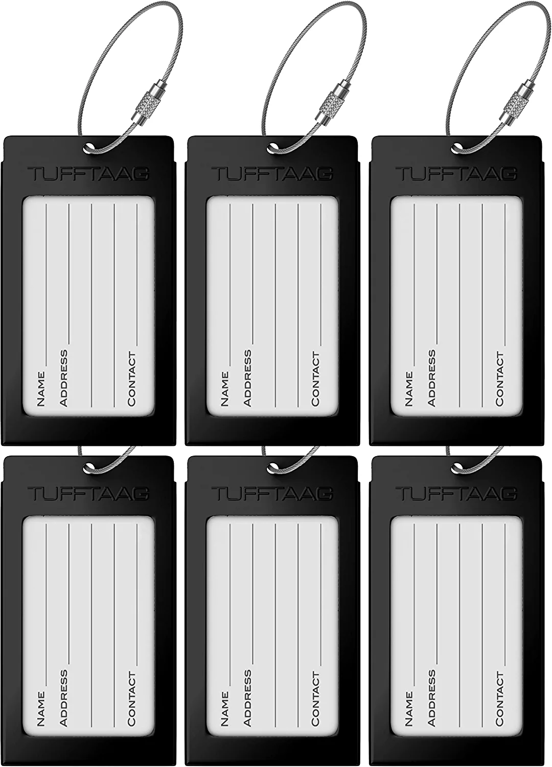 Luggage Tags Business Card Holder TUFFTAAG Travel ID Bag Tag in Many Color Options (6 Tags, 6 Black) - Image 2