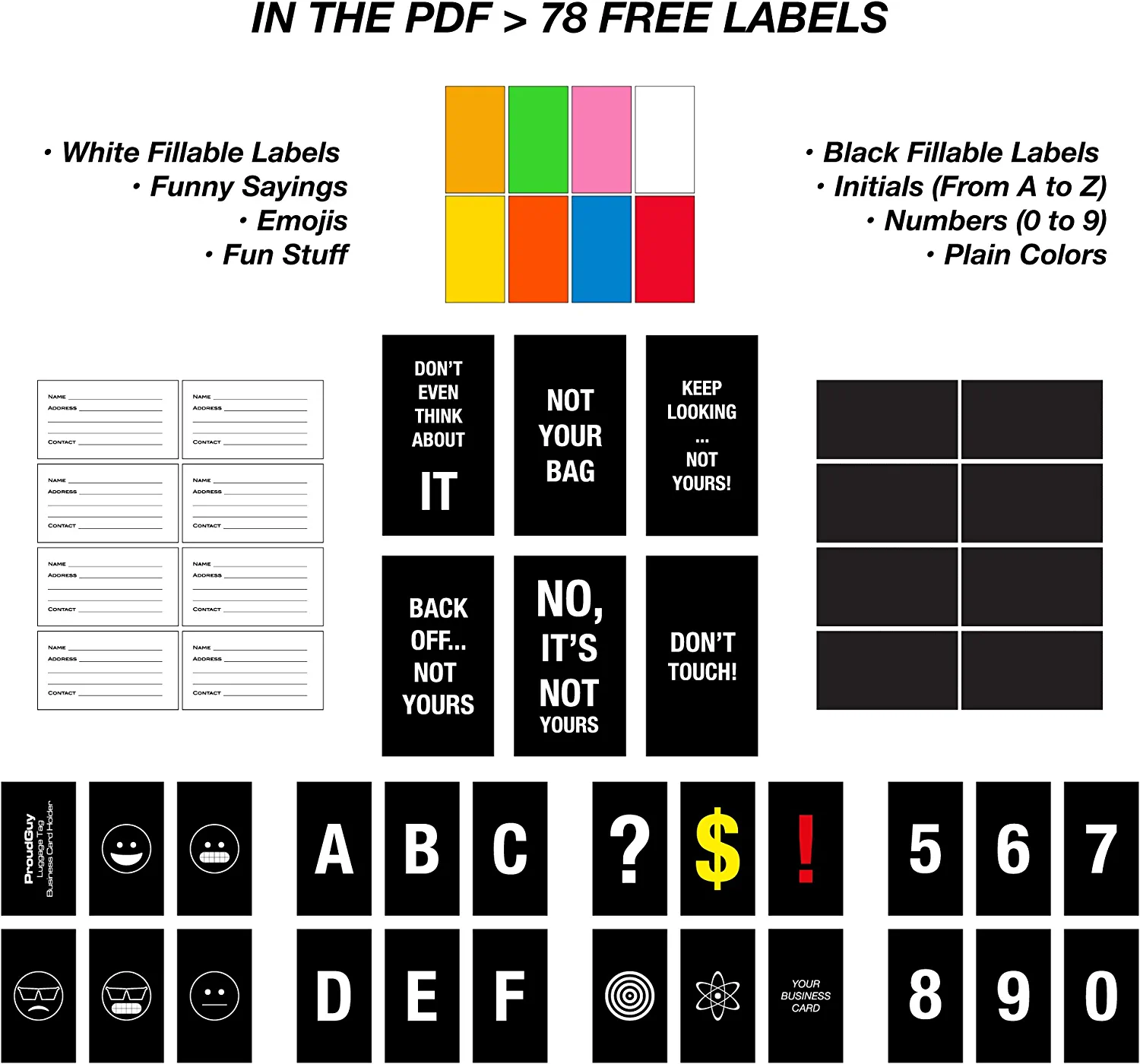 Luggage Tags Business Card Holder TUFFTAAG Travel ID Bag Tag in Many Color Options (6 Tags, 6 Black) - Image 5