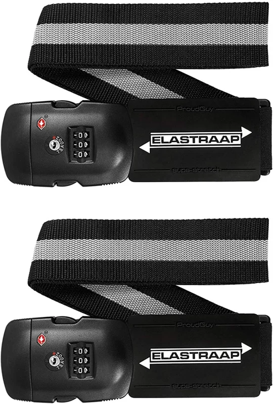 ProudGuy Luggage Strap ELASTRAAP Superior Strength Non-Slip with TSA Combination Lock- 2pk White TSA Strap