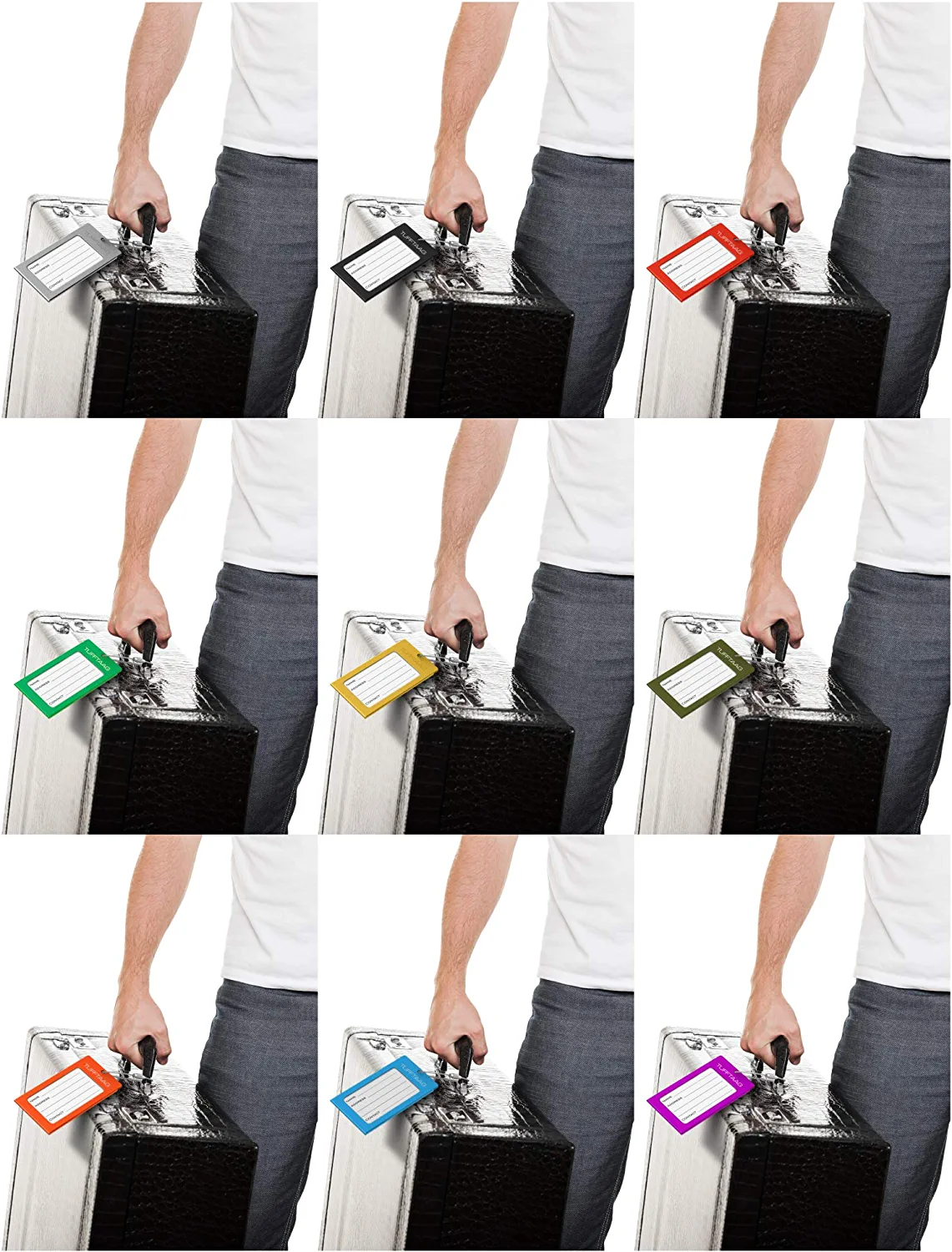 Luggage Tags Business Card Holder TUFFTAAG Travel ID Bag Tag in Many Color Options (6 Tags, 6 Black) - Image 3