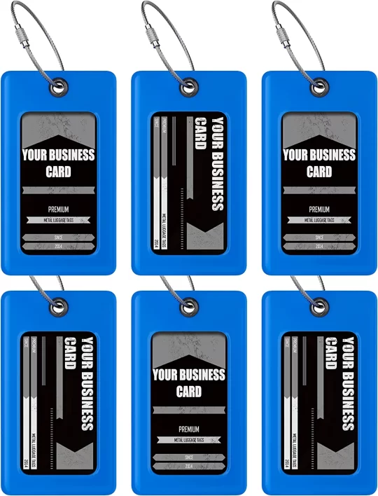 Luggage Tags TUFFTAAG, Business Card Holder, Suitcase Labels, Travel Accessories- 6pk Blue